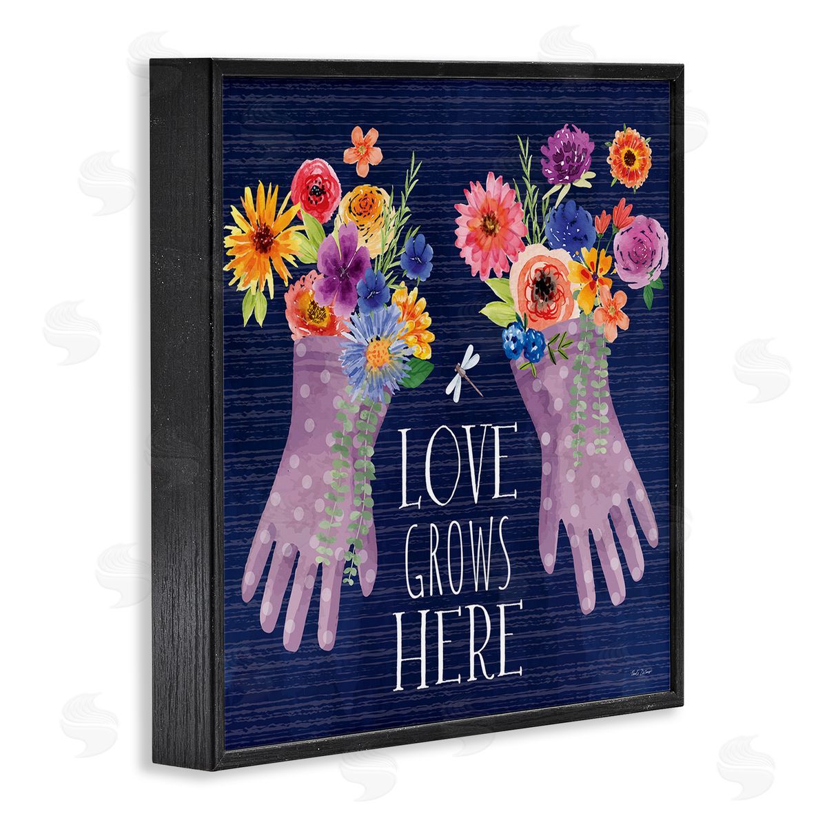Love Grows Here Gardening Gloves Black Frame Print Wall Art, Home Decor by Nicole DeCamp