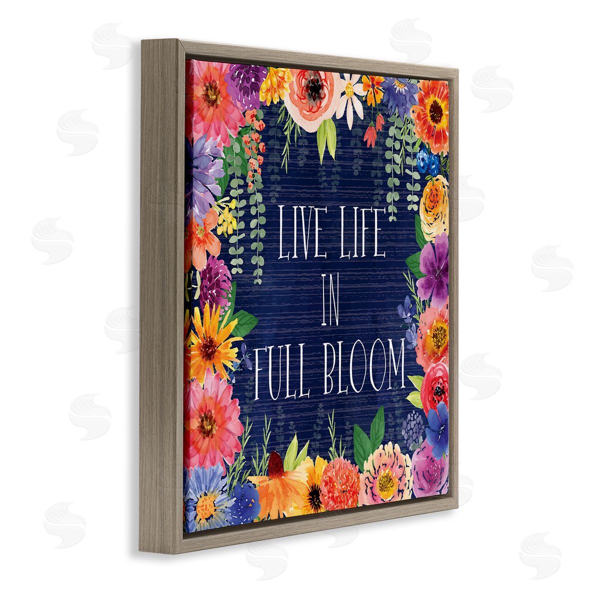 Live Life in Full Bloom Brown Floating Frame Canvas Wall Art, Home Decor by Nicole DeCamp