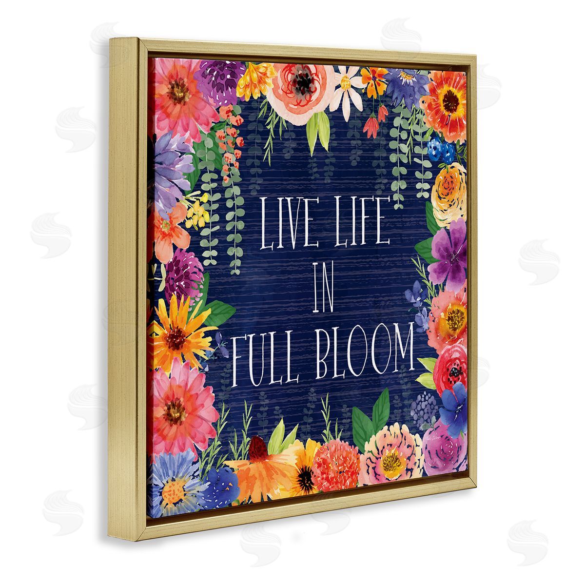 Live Life in Full Bloom Gold Floating Frame Canvas Wall Art, Home Decor by Nicole DeCamp
