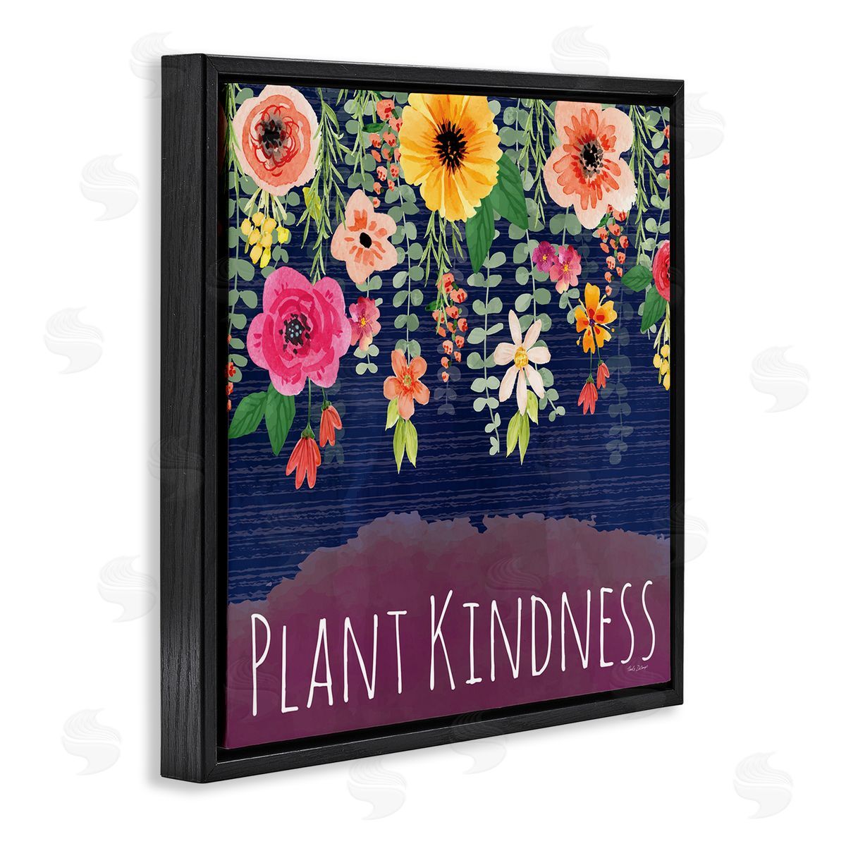Plant Kindness with Florals Black Floating Frame Canvas Wall Art, Home Decor by Nicole DeCamp