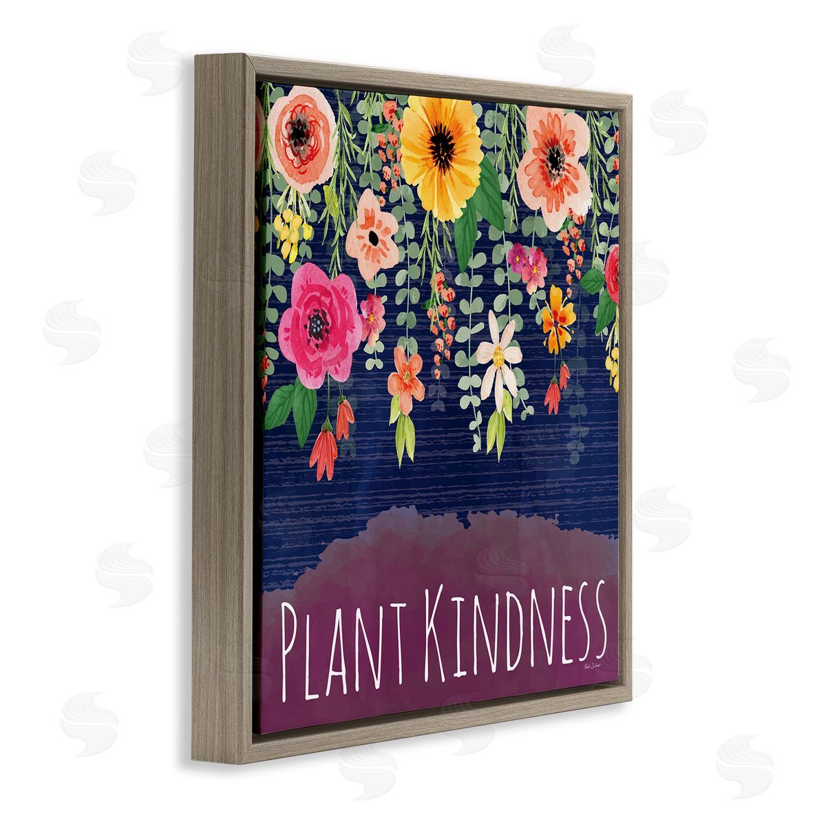 Plant Kindness with Florals Brown Floating Frame Canvas Wall Art, Home Decor by Nicole DeCamp