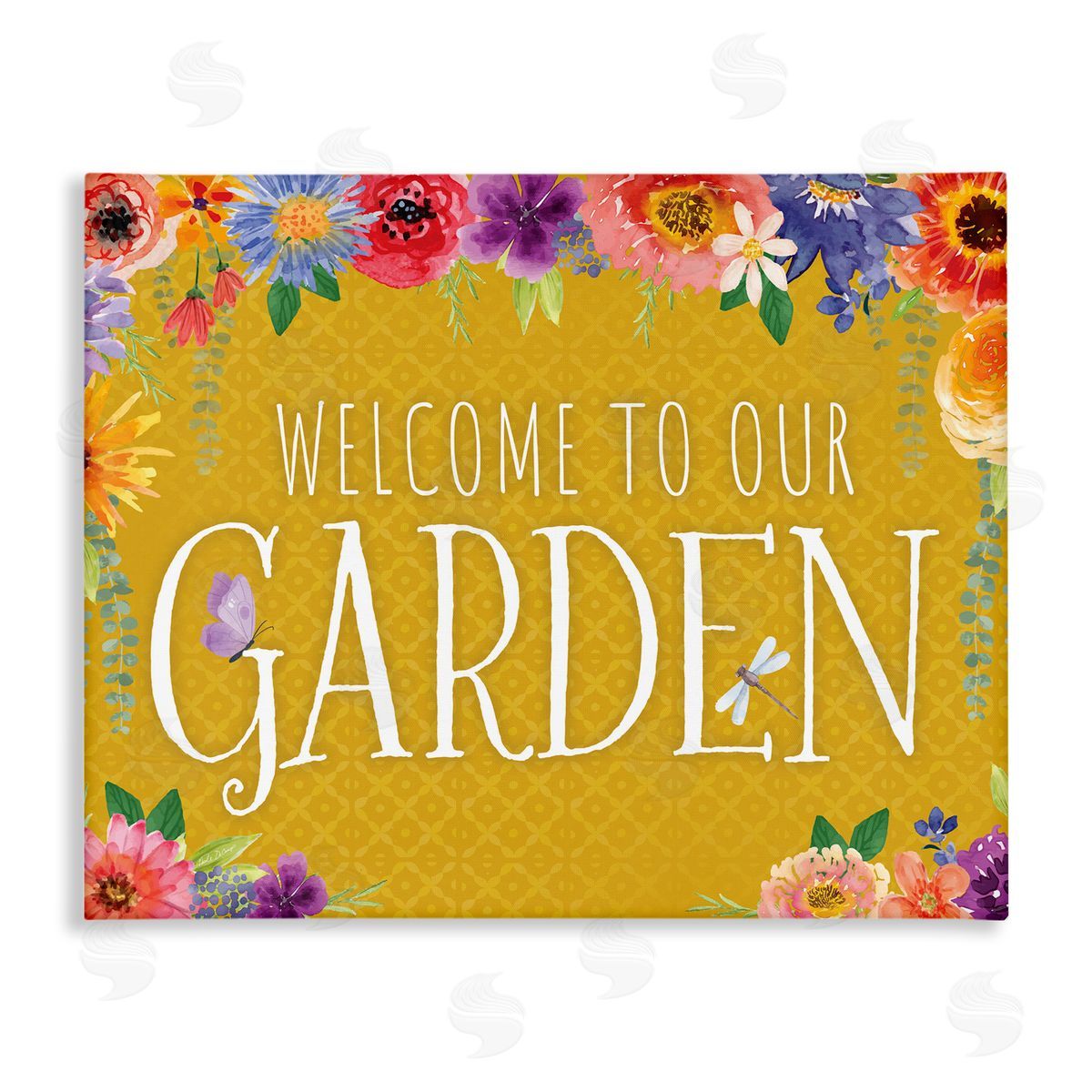 Garden Welcome with Floral Border Canvas Wall Art, Home Decor by Nicole DeCamp