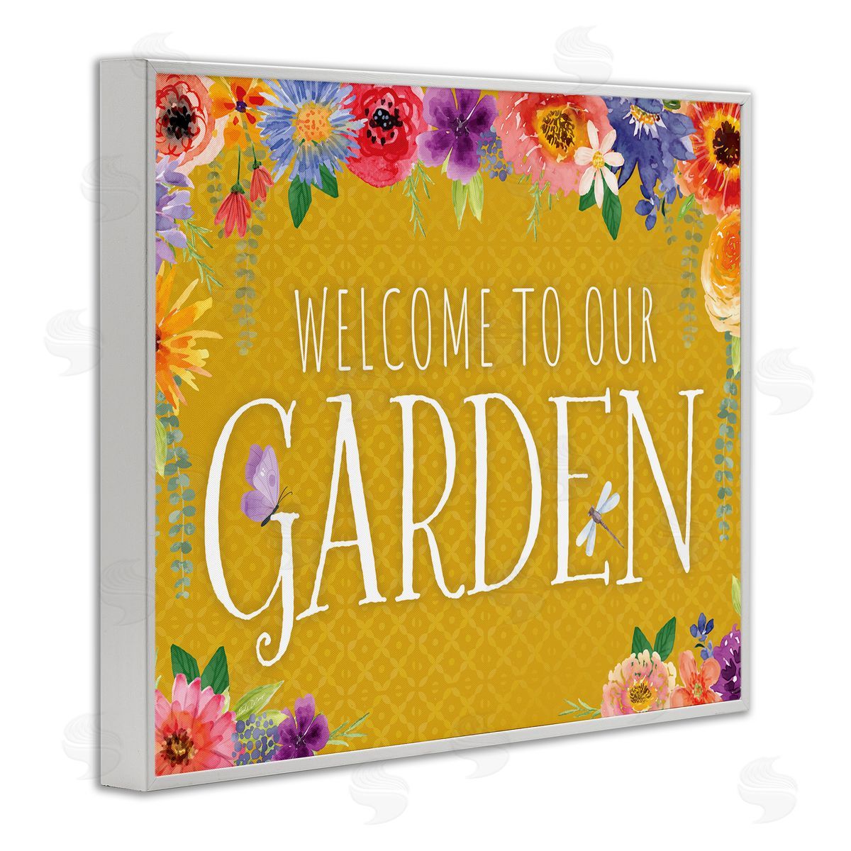 Garden Welcome with Floral Border White Frame Print Wall Art, Home Decor by Nicole DeCamp