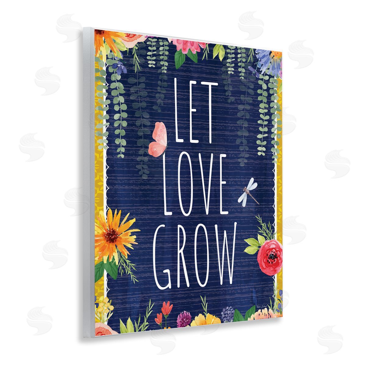 Let Love Grow Floral Border Wood Plaque Wall Art, Home Decor by Nicole DeCamp