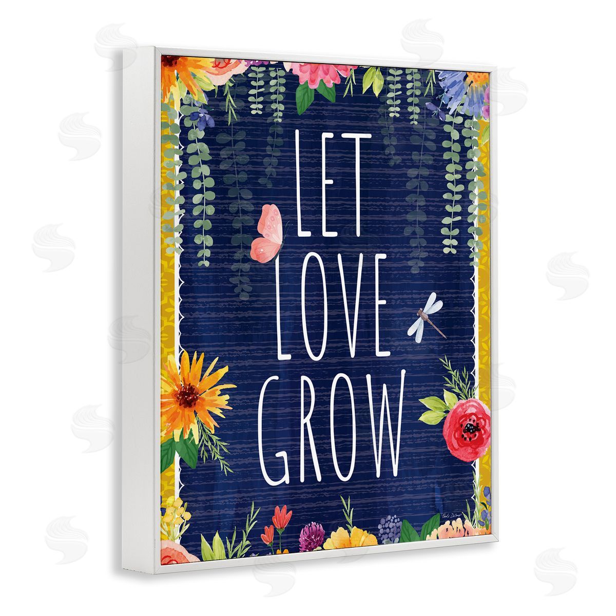 Let Love Grow Floral Border White Frame Print Wall Art, Home Decor by Nicole DeCamp