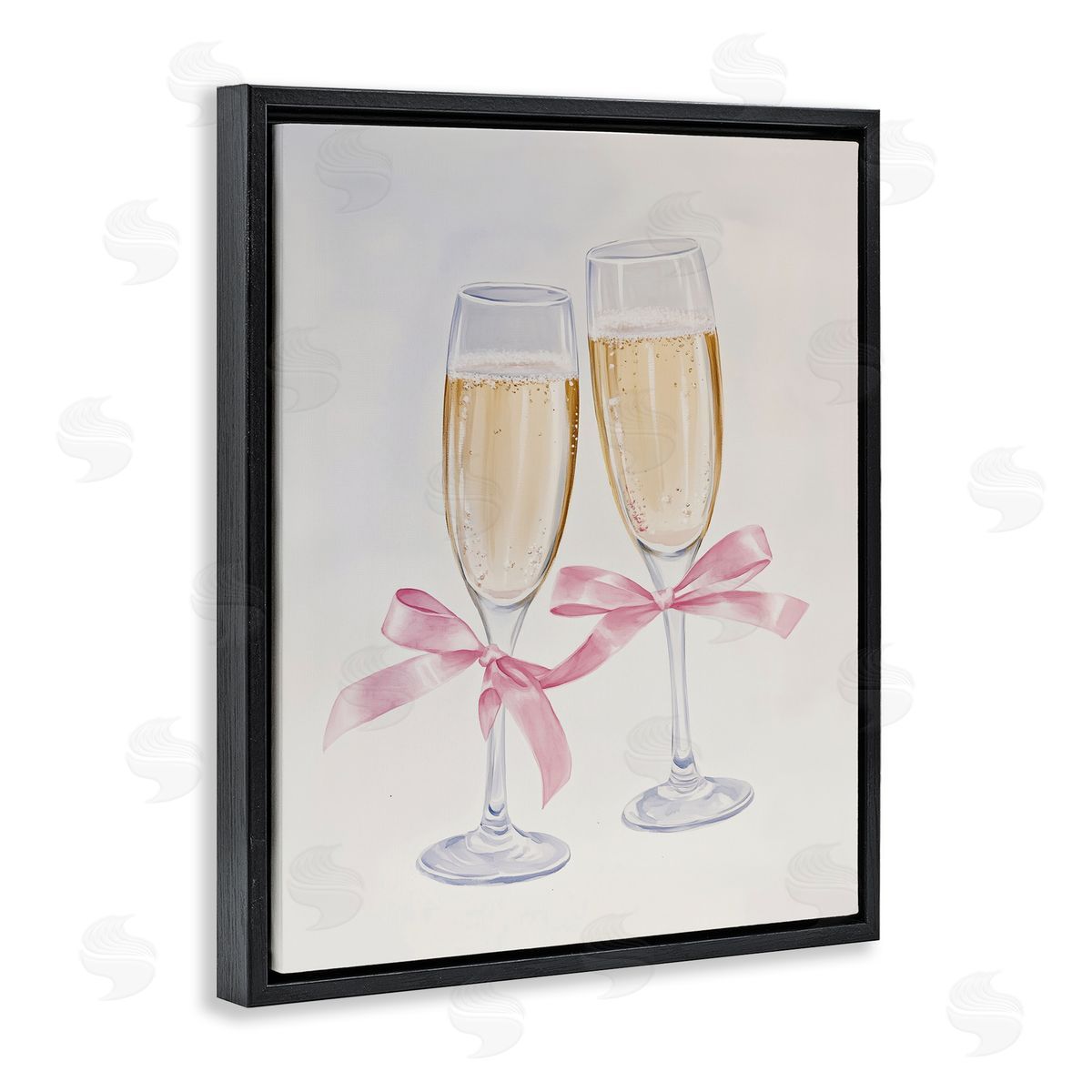 Chic Bow Champagne Glasses Black Floating Frame Canvas Wall Art, Home Decor by Arlington Prints
