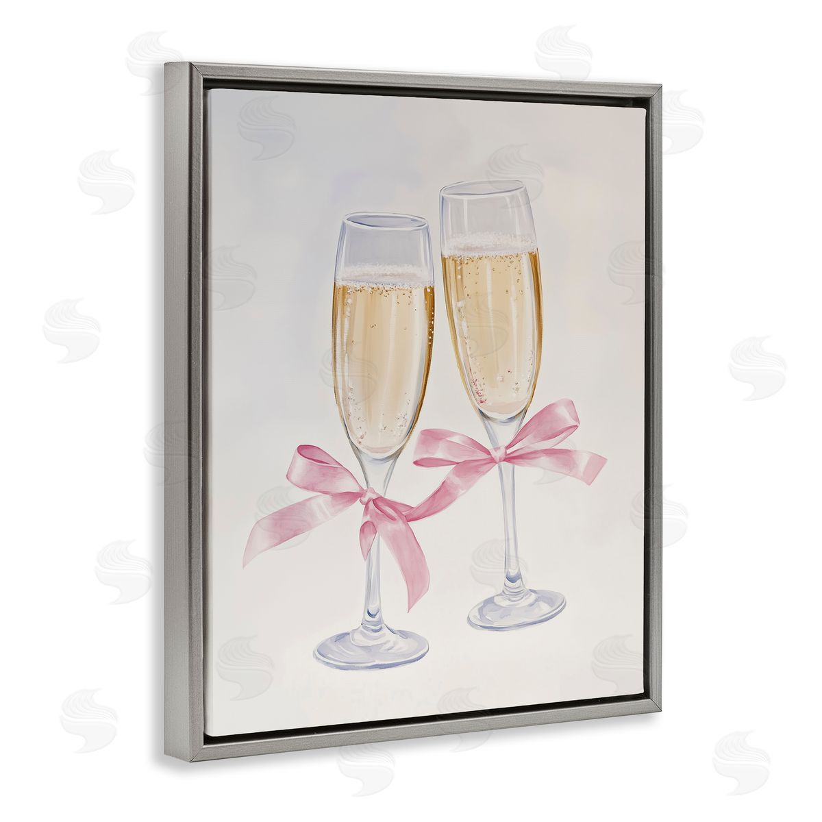 Chic Bow Champagne Glasses Grey Floating Frame Canvas Wall Art, Home Decor by Arlington Prints