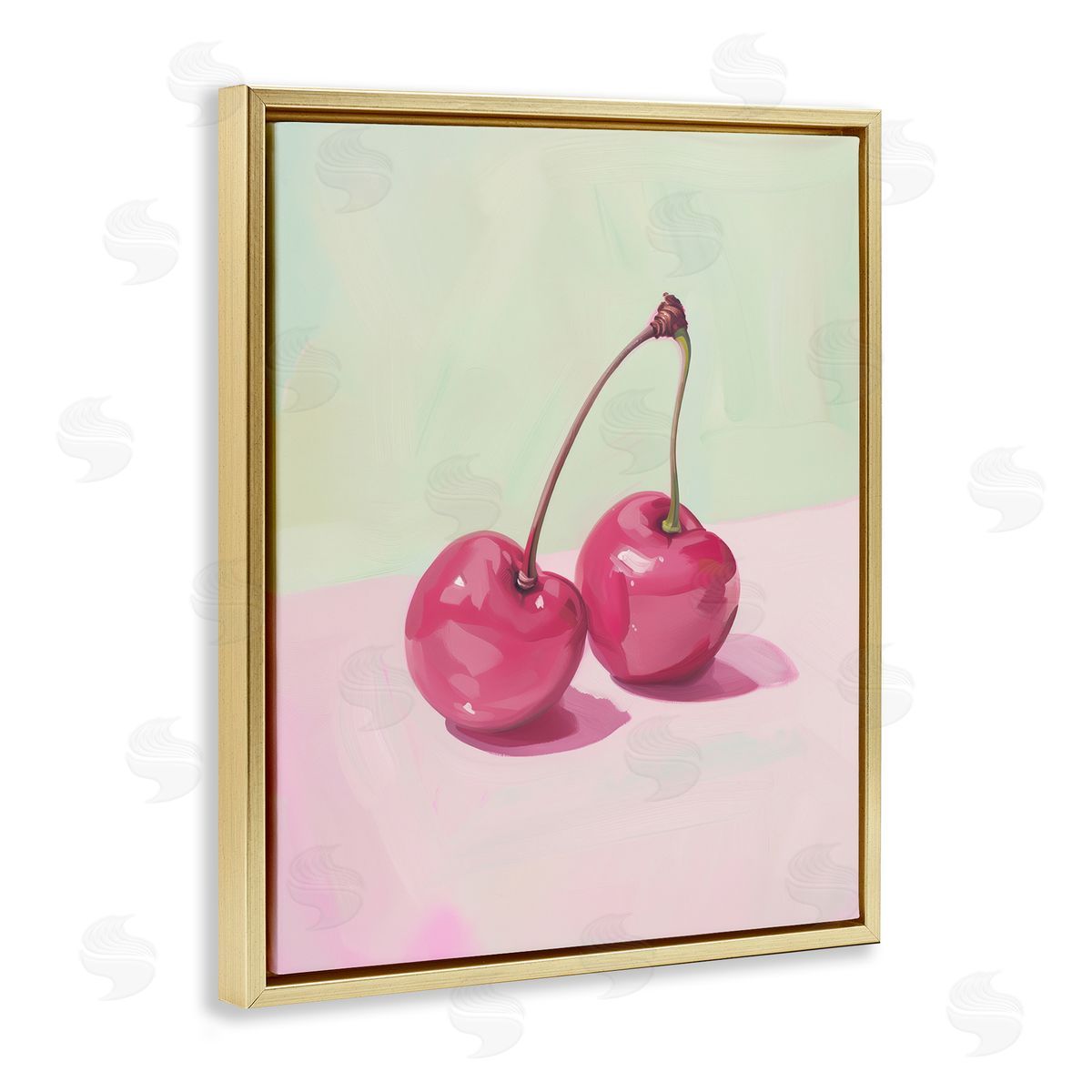 Luminous Cherries Still Life Gold Floating Frame Canvas Wall Art, Home Decor by Arlington Prints
