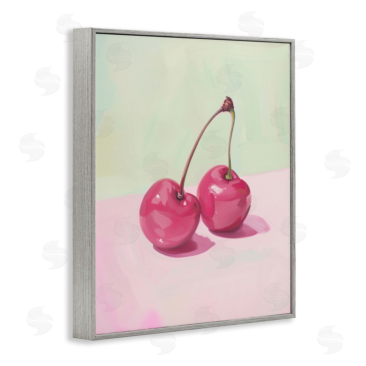 Luminous Cherries Still Life Grey Frame Print Wall Art, Home Decor by Arlington Prints