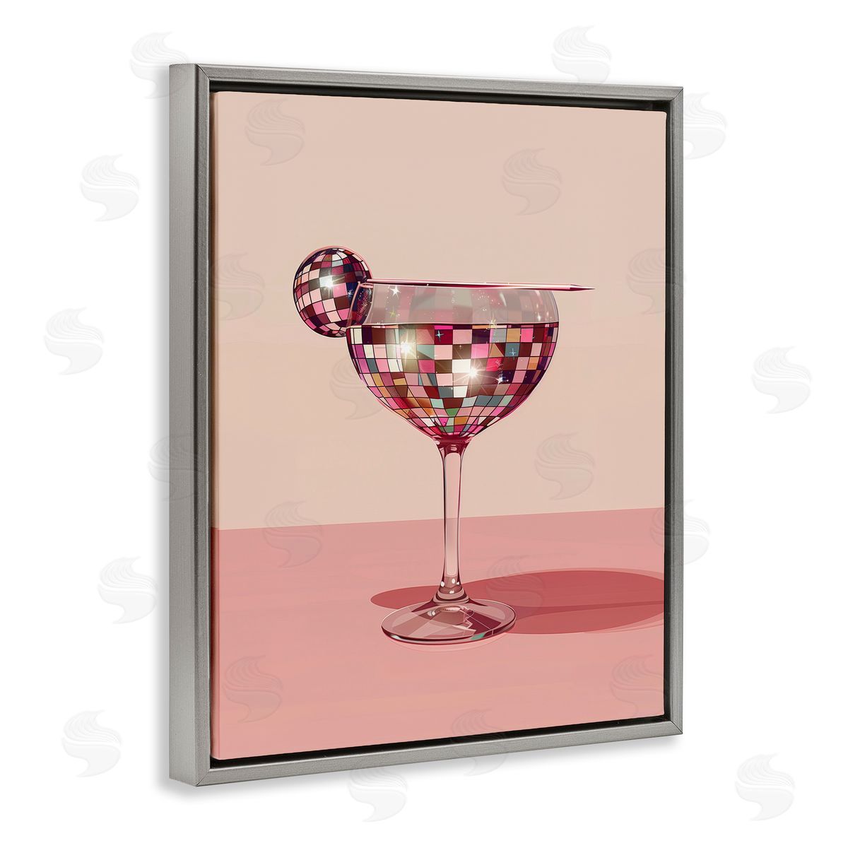 Rosy Hued Disco Drink Grey Floating Frame Canvas Wall Art, Home Decor by Arlington Prints