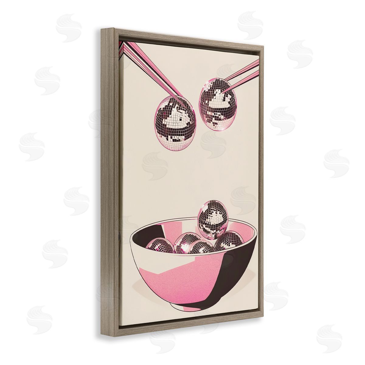 Disco Bowl Meal with Chopsticks Brown Floating Frame Canvas Wall Art, Home Decor by Arlington Prints