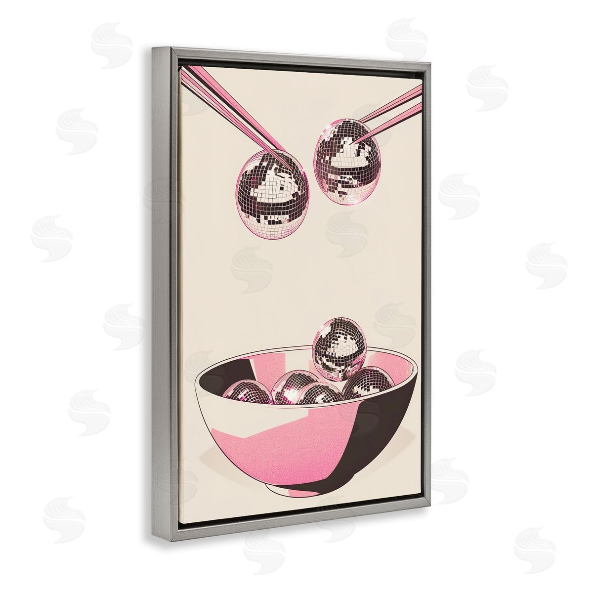 Disco Bowl Meal with Chopsticks Grey Floating Frame Canvas Wall Art, Home Decor by Arlington Prints