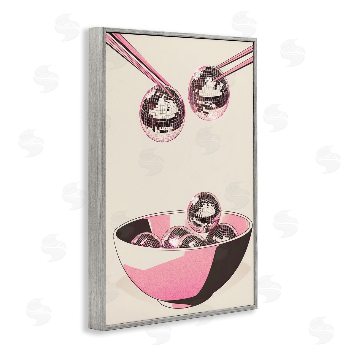 Disco Bowl Meal with Chopsticks Grey Frame Print Wall Art, Home Decor by Arlington Prints
