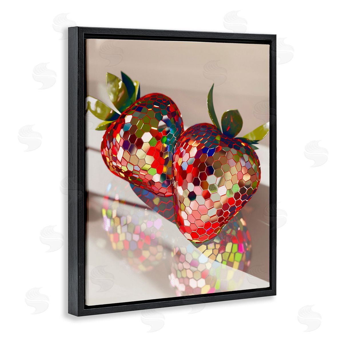 Reflecting Disco Strawberries Black Floating Frame Canvas Wall Art, Home Decor by Arlington Prints