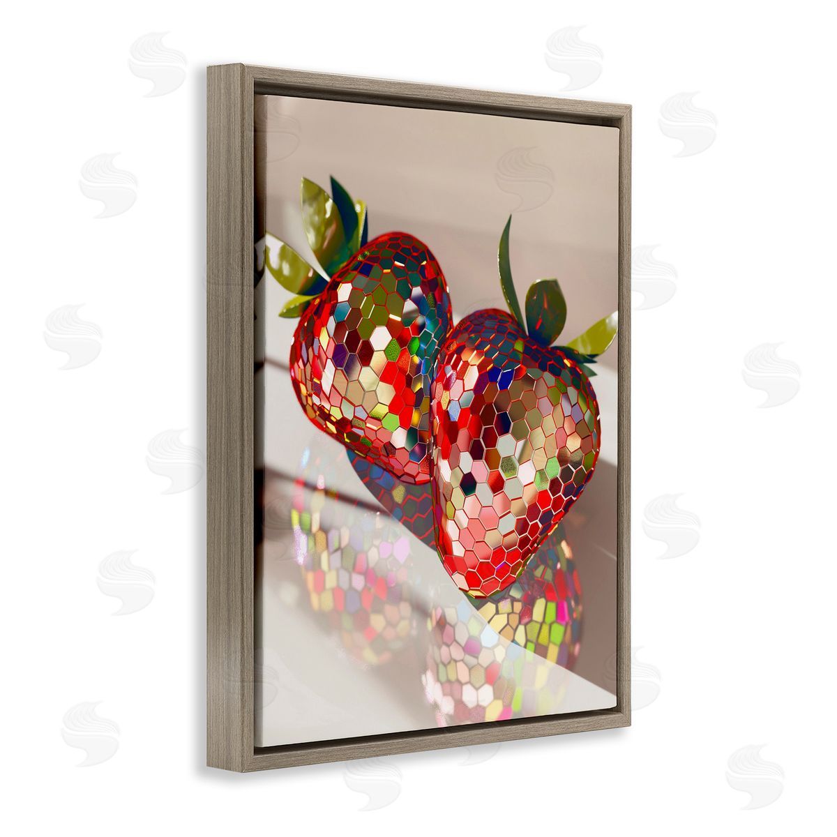 Reflecting Disco Strawberries Brown Floating Frame Canvas Wall Art, Home Decor by Arlington Prints