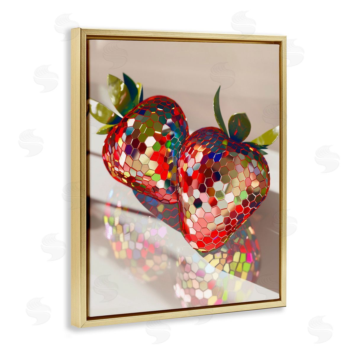 Reflecting Disco Strawberries Gold Floating Frame Canvas Wall Art, Home Decor by Arlington Prints