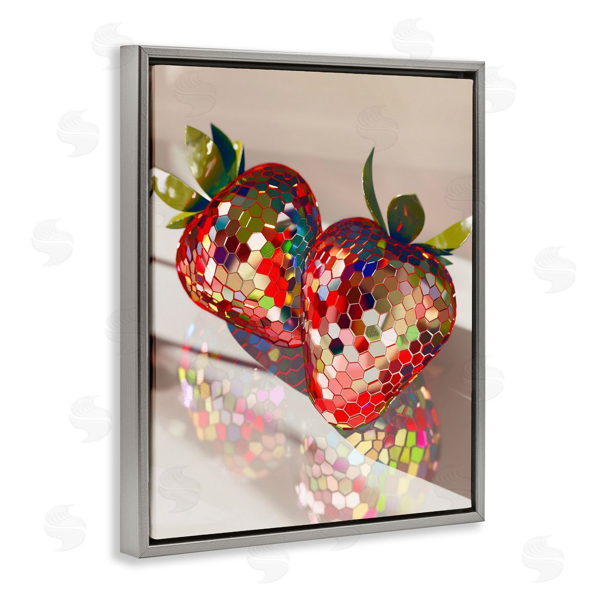 Reflecting Disco Strawberries Grey Floating Frame Canvas Wall Art, Home Decor by Arlington Prints