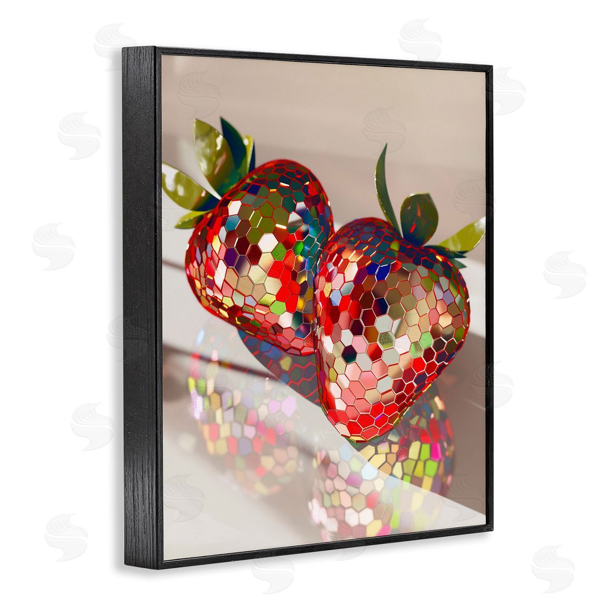 Reflecting Disco Strawberries Black Frame Print Wall Art, Home Decor by Arlington Prints