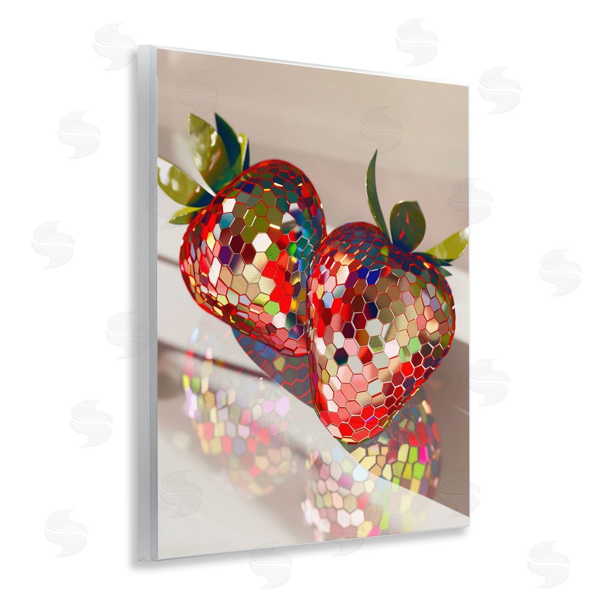 Reflecting Disco Strawberries Wood Plaque Wall Art, Home Decor by Arlington Prints