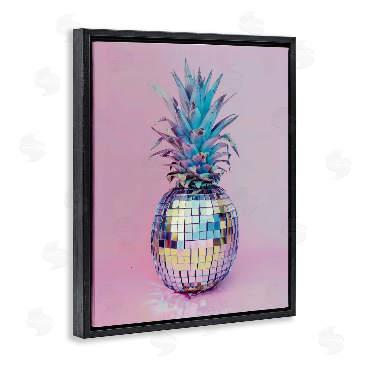Dazzling Disco Ball Pineapple Black Floating Frame Canvas Wall Art, Home Decor by Arlington Prints