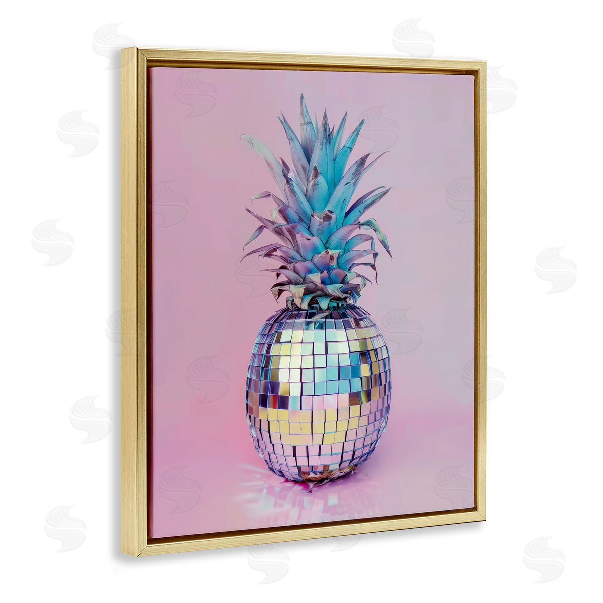 Dazzling Disco Ball Pineapple Gold Floating Frame Canvas Wall Art, Home Decor by Arlington Prints