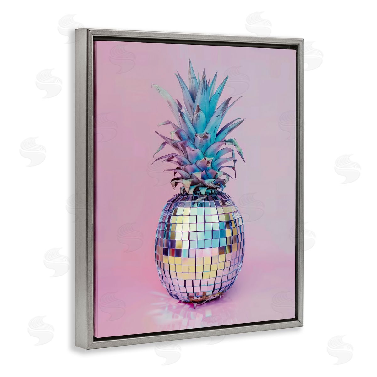 Dazzling Disco Ball Pineapple Grey Floating Frame Canvas Wall Art, Home Decor by Arlington Prints