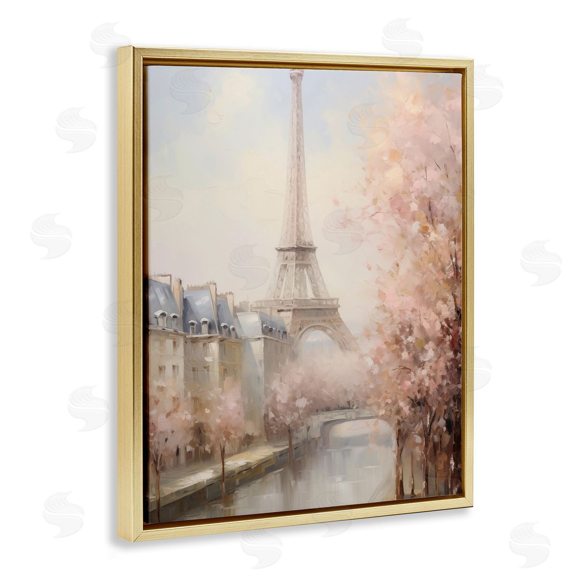 Soft Eiffel Tower River View Gold Floating Frame Canvas Wall Art, Home Decor by Arlington Prints