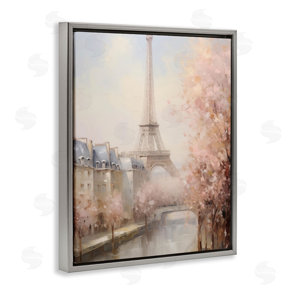 Soft Eiffel Tower River View Grey Floating Frame Canvas Wall Art, Home Decor by Arlington Prints
