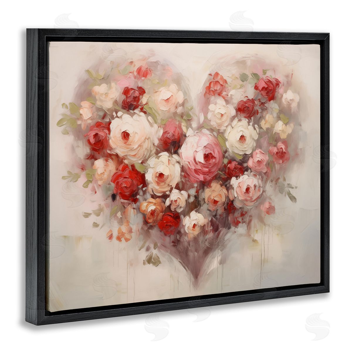 Valentine Roses Heart Black Floating Frame Canvas Wall Art, Home Decor by Arlington Prints