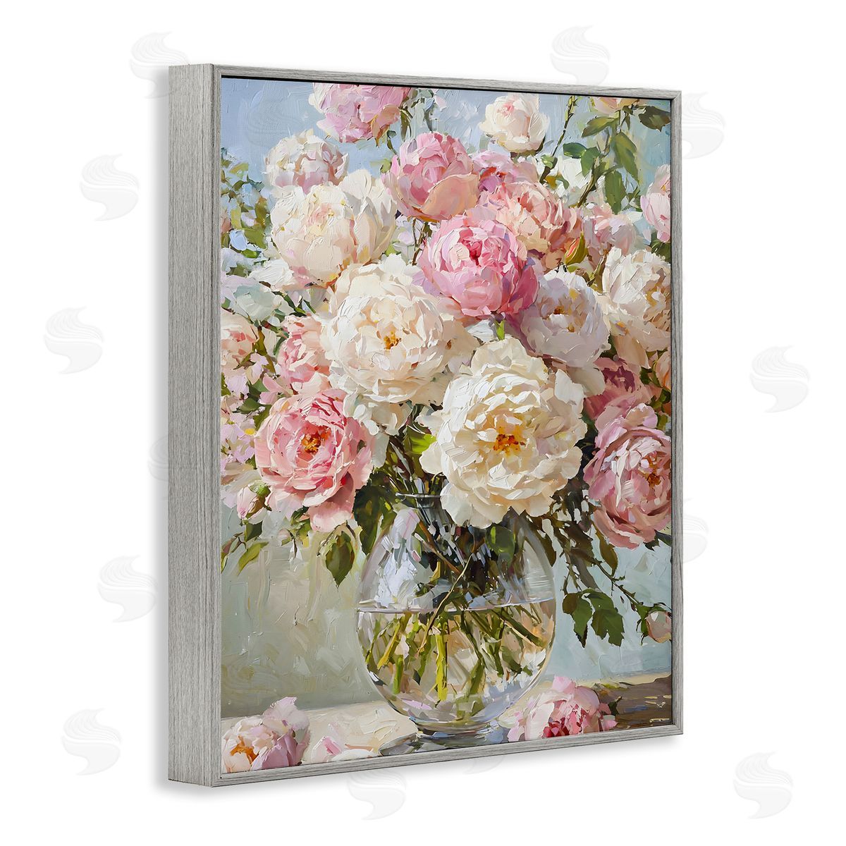 White & Pink Roses Grey Frame Print Wall Art, Home Decor by Franklyn Gregory