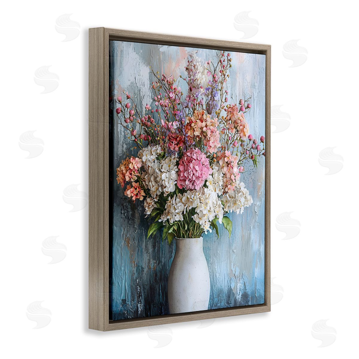 Hydrangea Vase Still Life Brown Floating Frame Canvas Wall Art, Home Decor by Franklyn Gregory