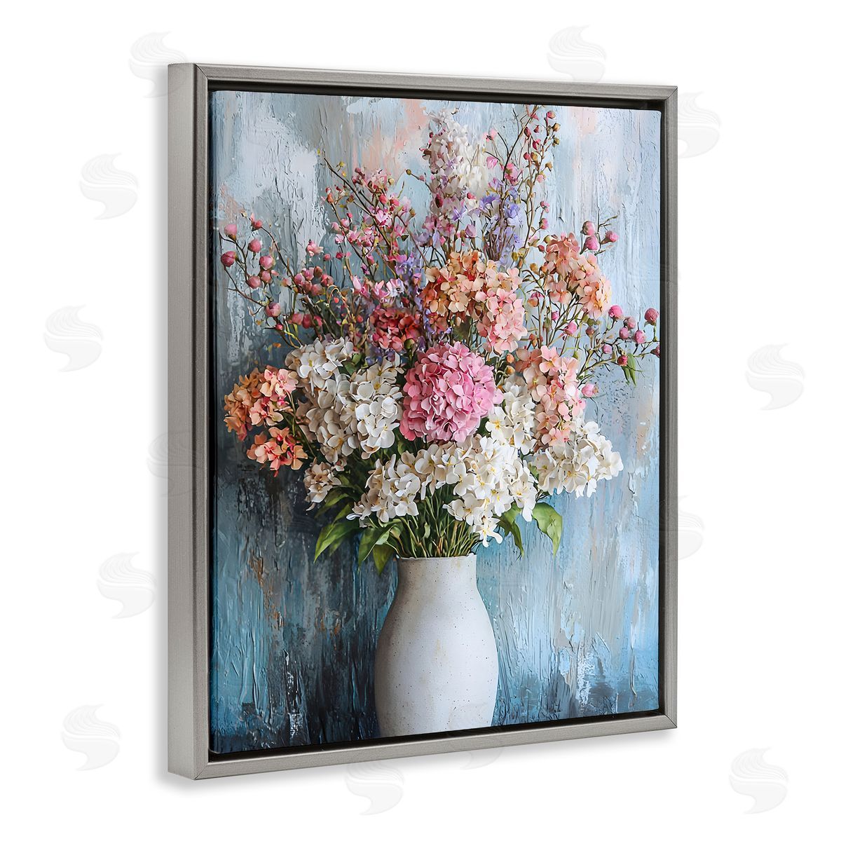 Hydrangea Vase Still Life Grey Floating Frame Canvas Wall Art, Home Decor by Franklyn Gregory
