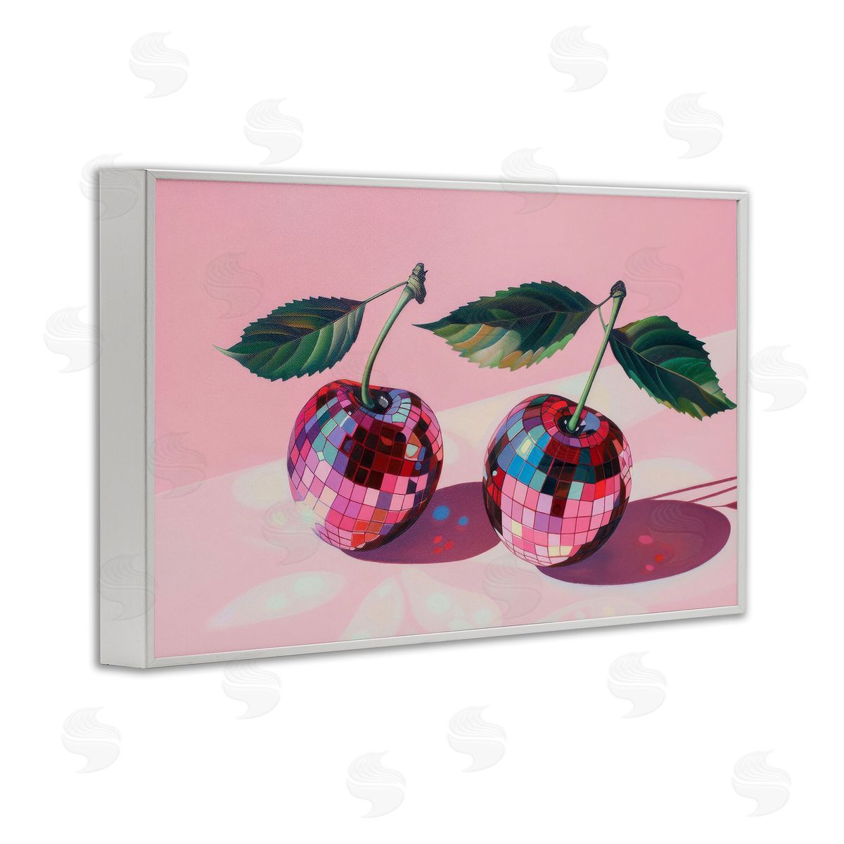 Disco Ball Cherry Pair White Frame Print Wall Art, Home Decor by LSR Creative Studio
