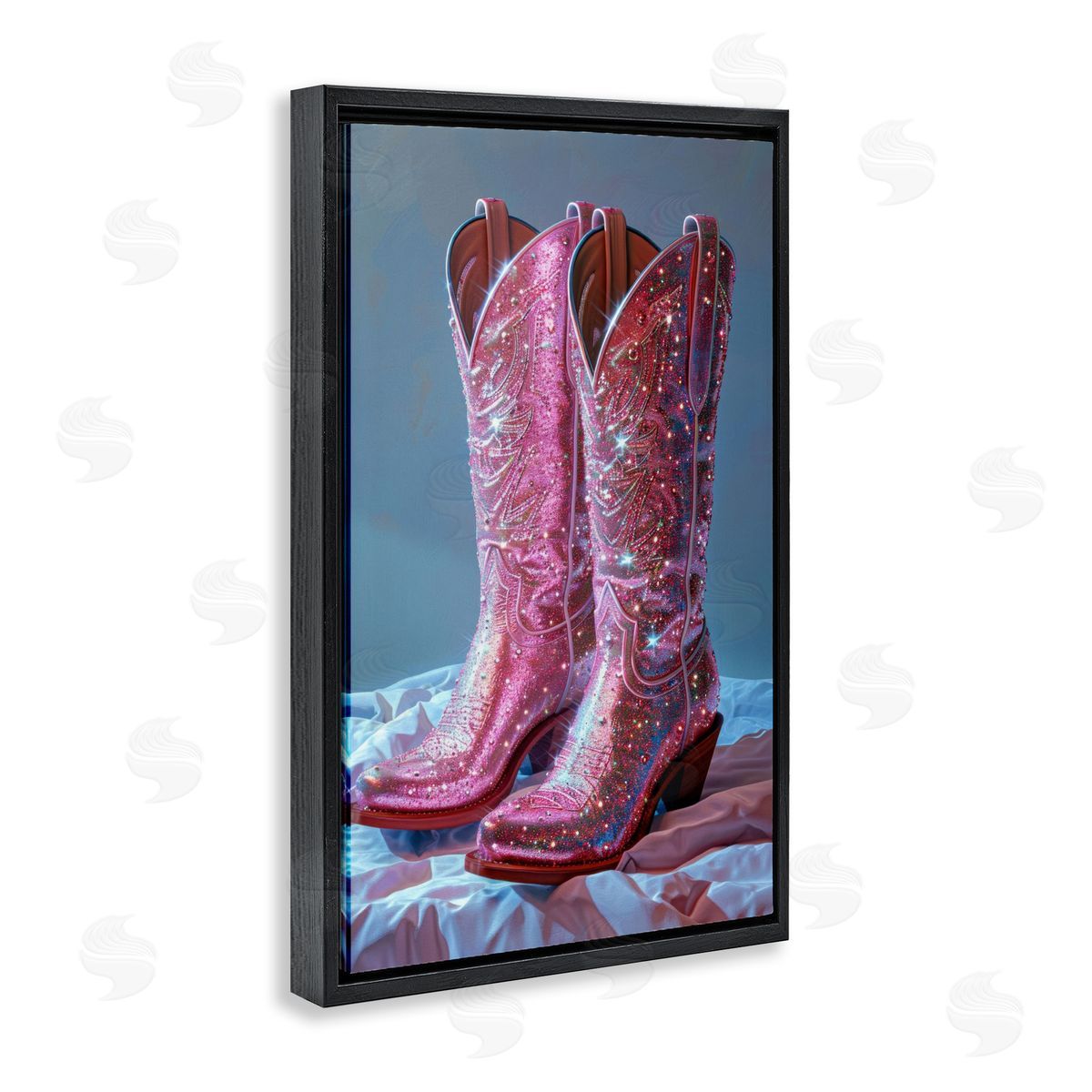 Dazzling Pink Glam Cowgirl Boots Black Floating Frame Canvas Wall Art, Home Decor by LSR Creative Studio