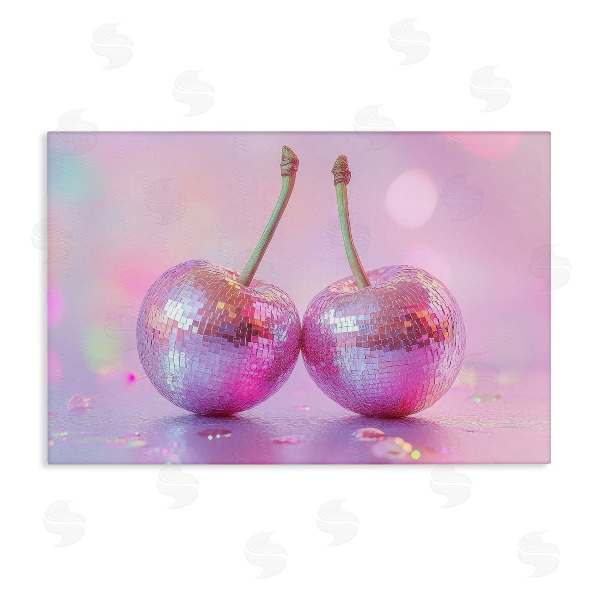 Pastel Shine Disco Cherries Canvas Wall Art, Home Decor by LSR Creative Studio