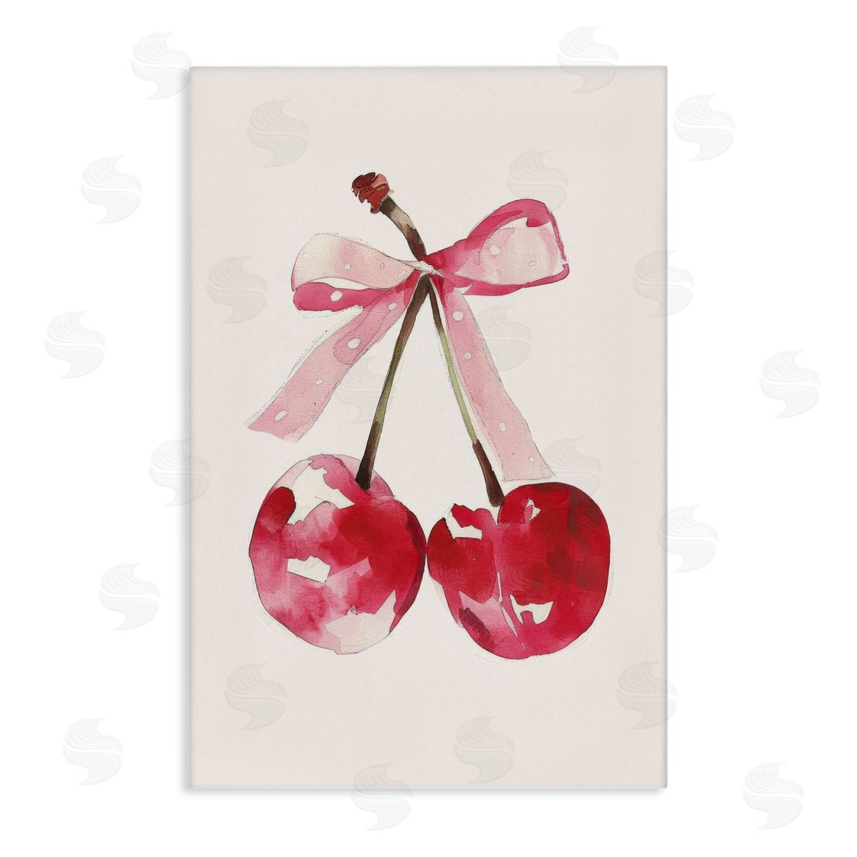 Mod Cherries Tied in Bow Canvas Wall Art, Home Decor by LSR Creative Studio