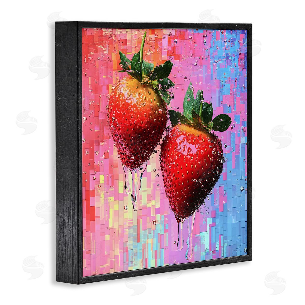 Lush Strawberries with Water Drip Black Frame Print Wall Art, Home Decor by LSR Creative Studio