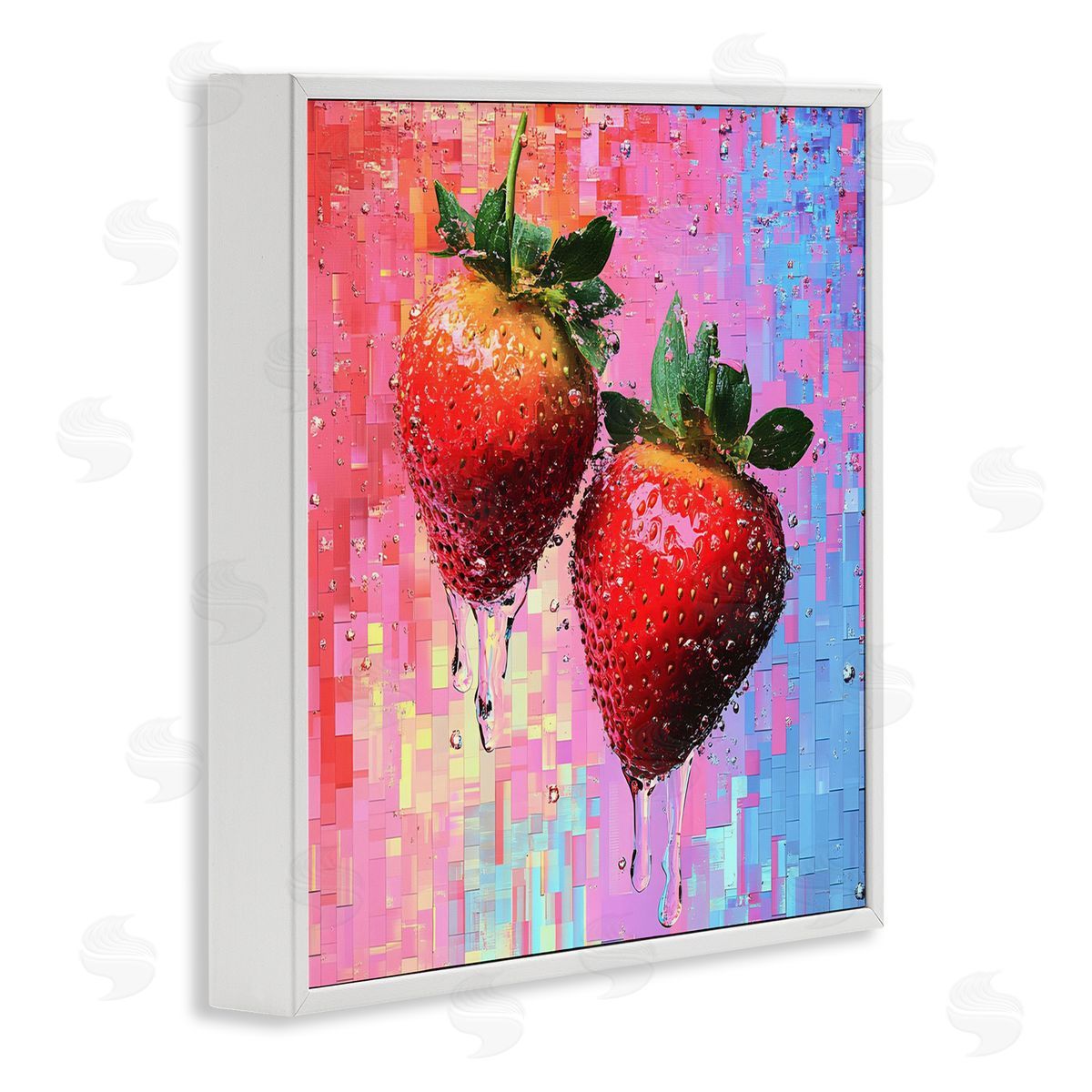 Lush Strawberries with Water Drip White Frame Print Wall Art, Home Decor by LSR Creative Studio