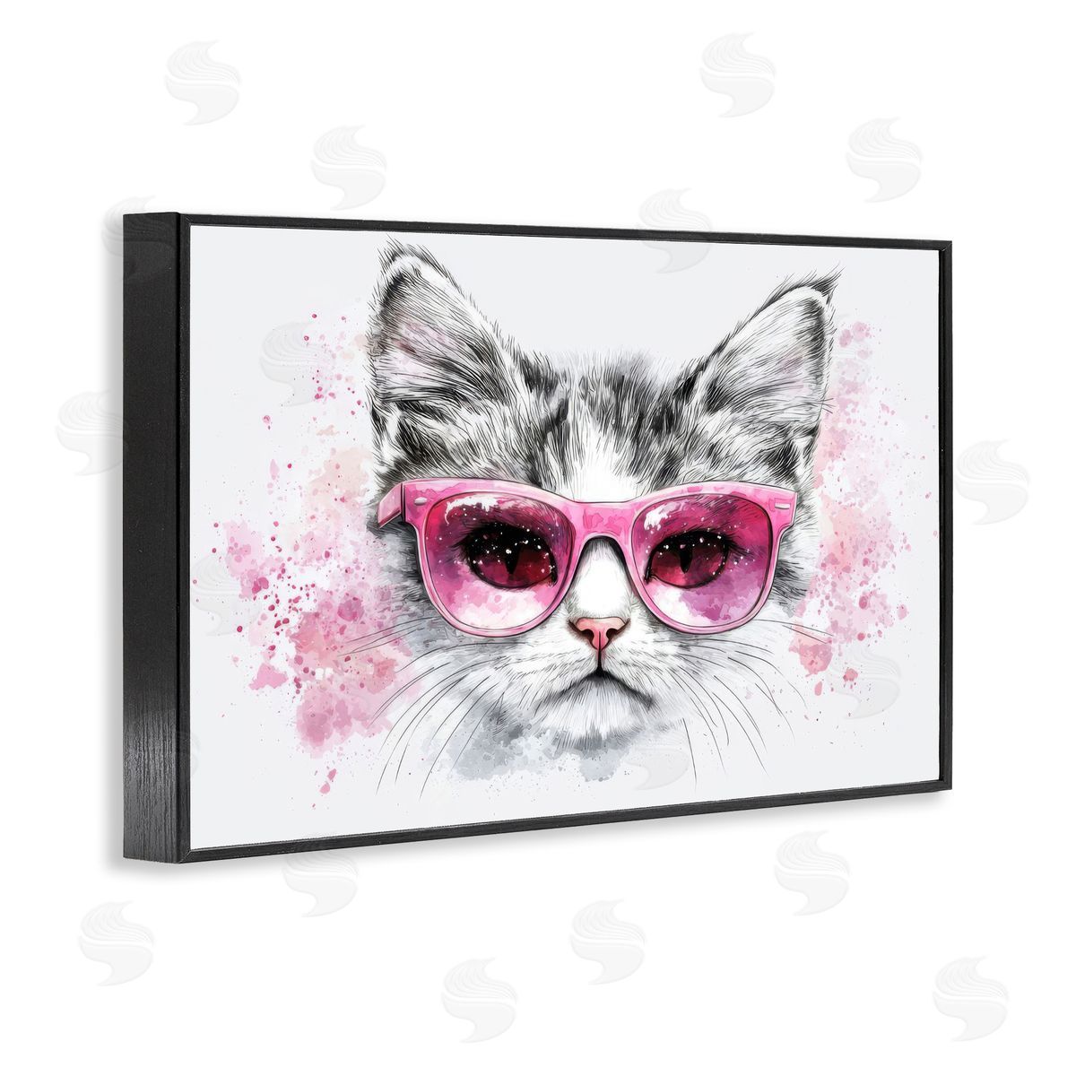 Cool Cat with Sunglasses Black Frame Print Wall Art, Home Decor by LSR Creative Studio