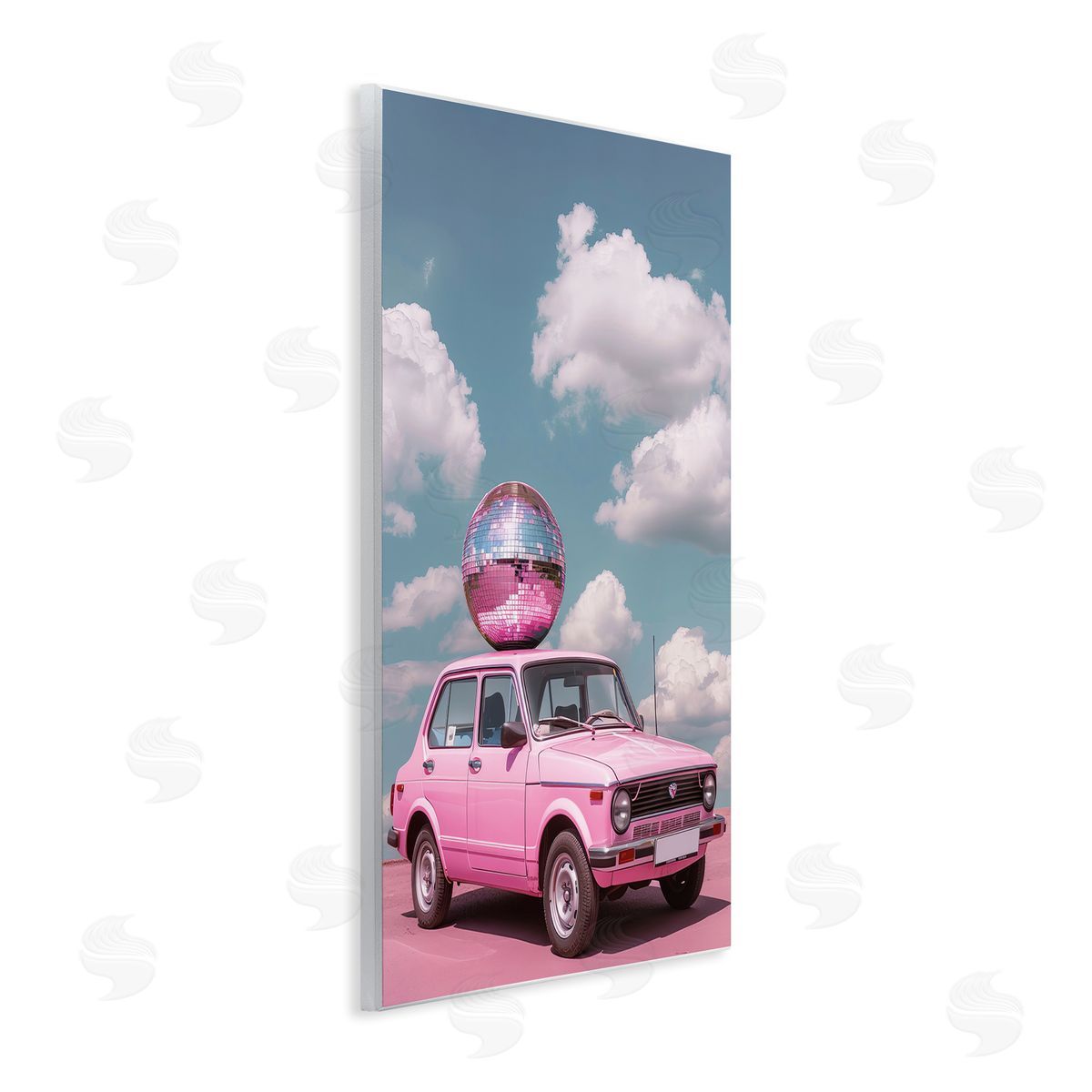 Disco Ball Car & Clouds Wood Plaque Wall Art, Home Decor by LSR Design Studio