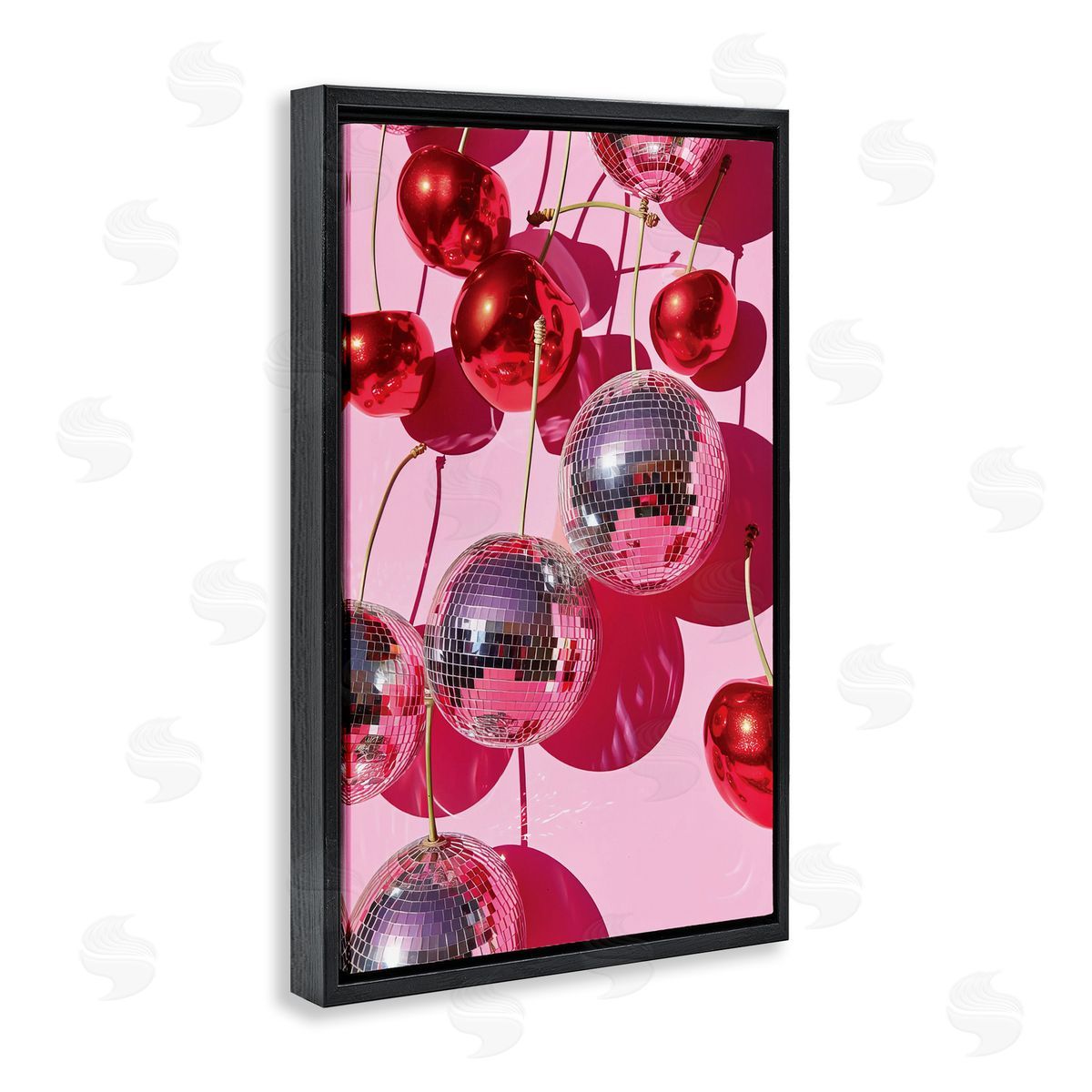 Cherry Disco Fruits Black Floating Frame Canvas Wall Art, Home Decor by LSR Design Studio