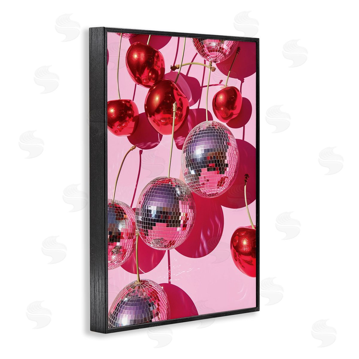 Cherry Disco Fruits Black Frame Print Wall Art, Home Decor by LSR Design Studio