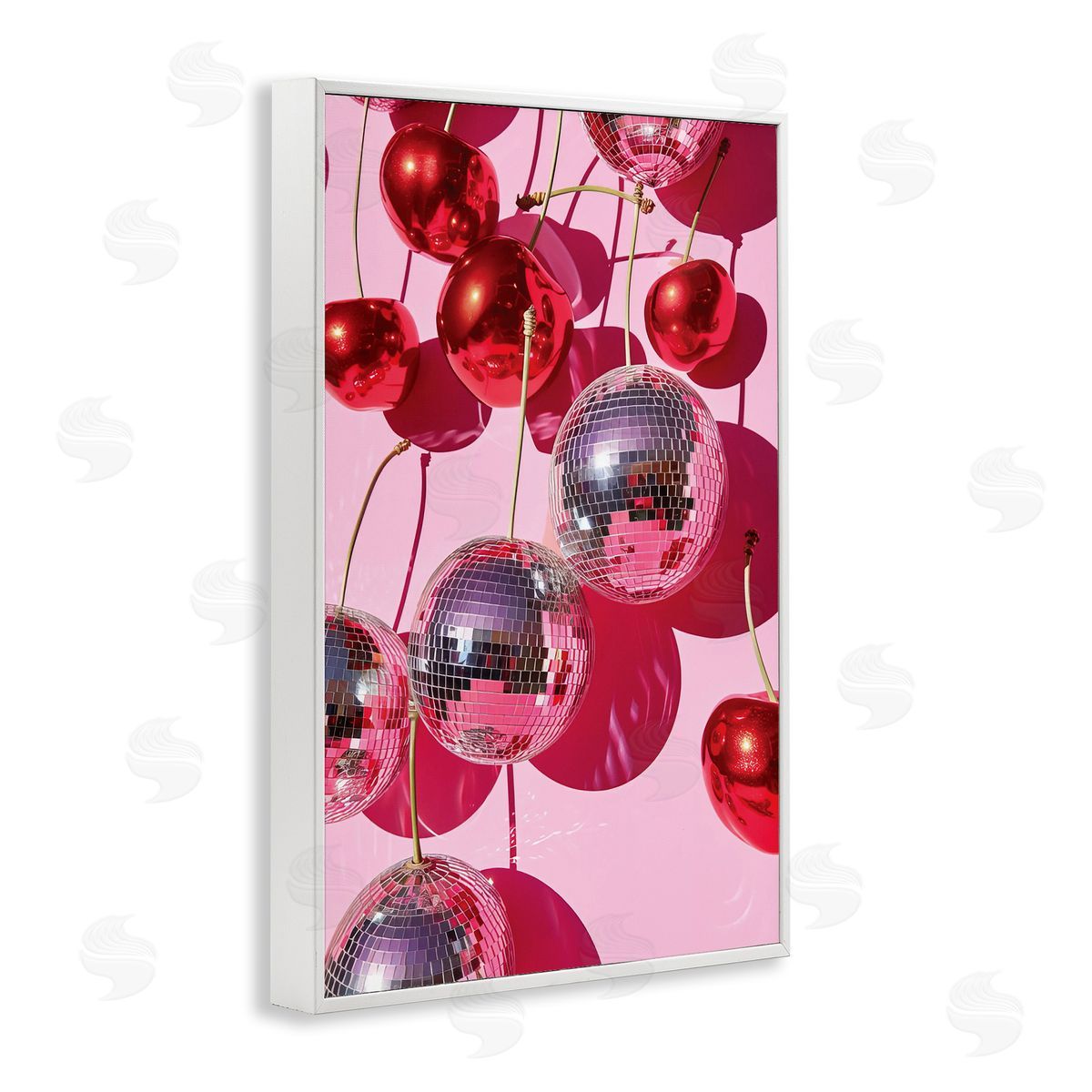 Cherry Disco Fruits White Frame Print Wall Art, Home Decor by LSR Design Studio