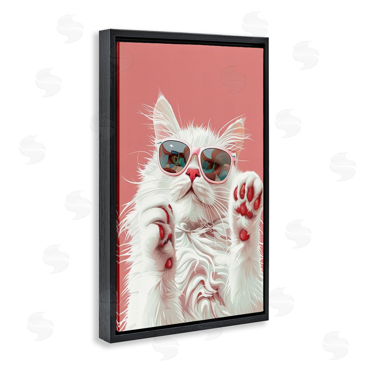 Glam Cat with Sunglasses Black Floating Frame Canvas Wall Art, Home Decor by LSR Design Studio
