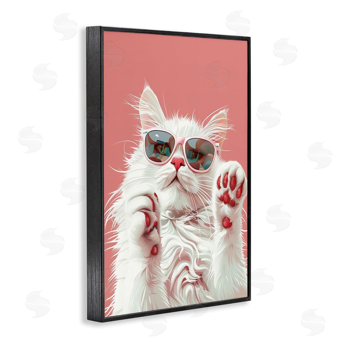 Glam Cat with Sunglasses Black Frame Print Wall Art, Home Decor by LSR Design Studio