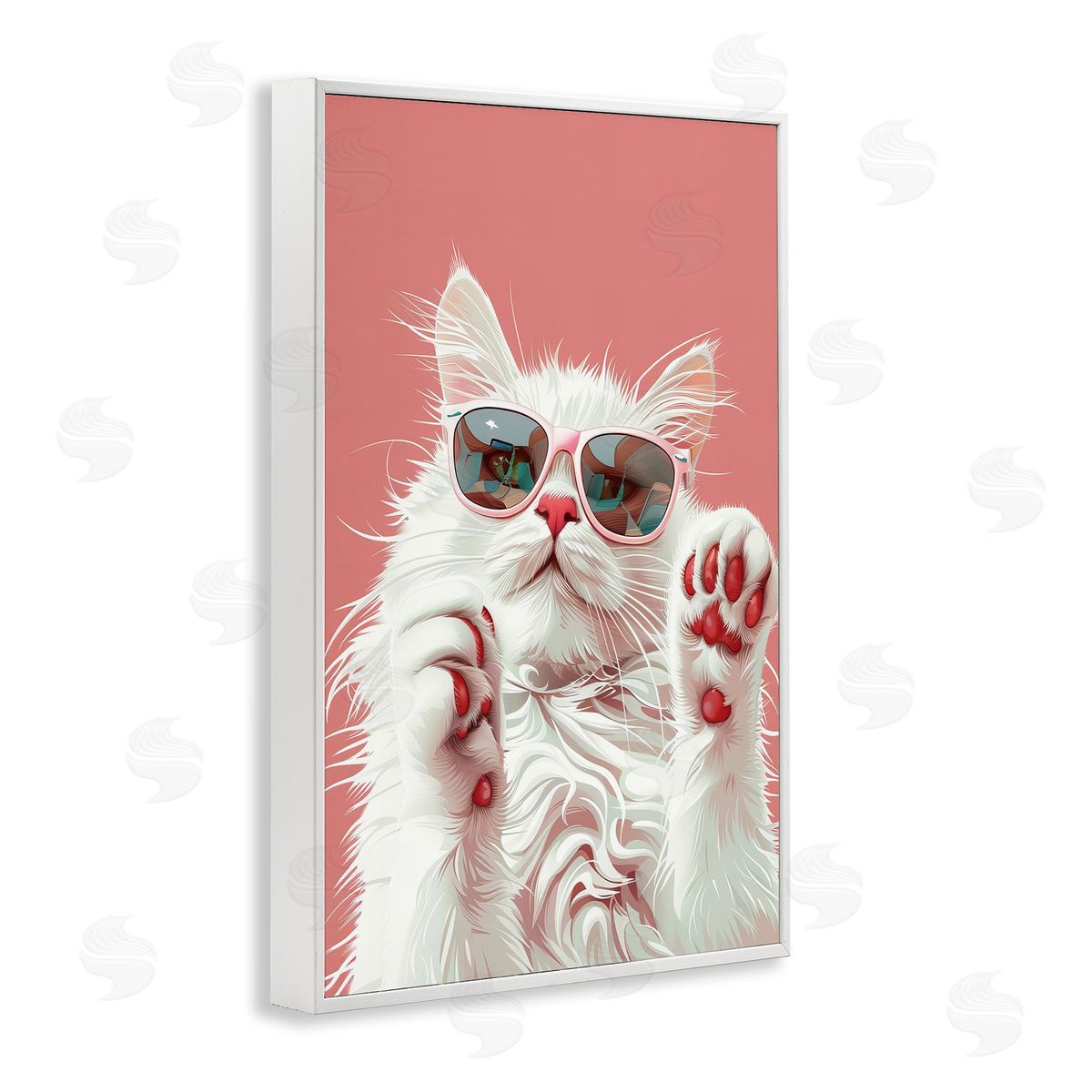 Glam Cat with Sunglasses White Frame Print Wall Art, Home Decor by LSR Design Studio