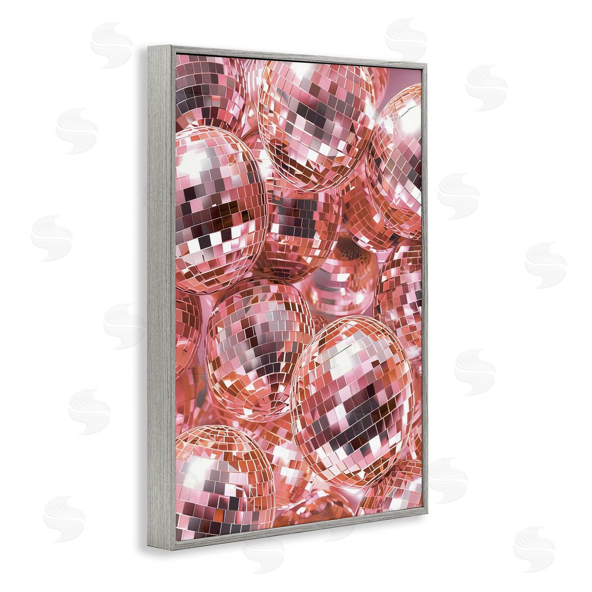 Pink Disco Ball Pile Grey Frame Print Wall Art, Home Decor by LSR Design Studio