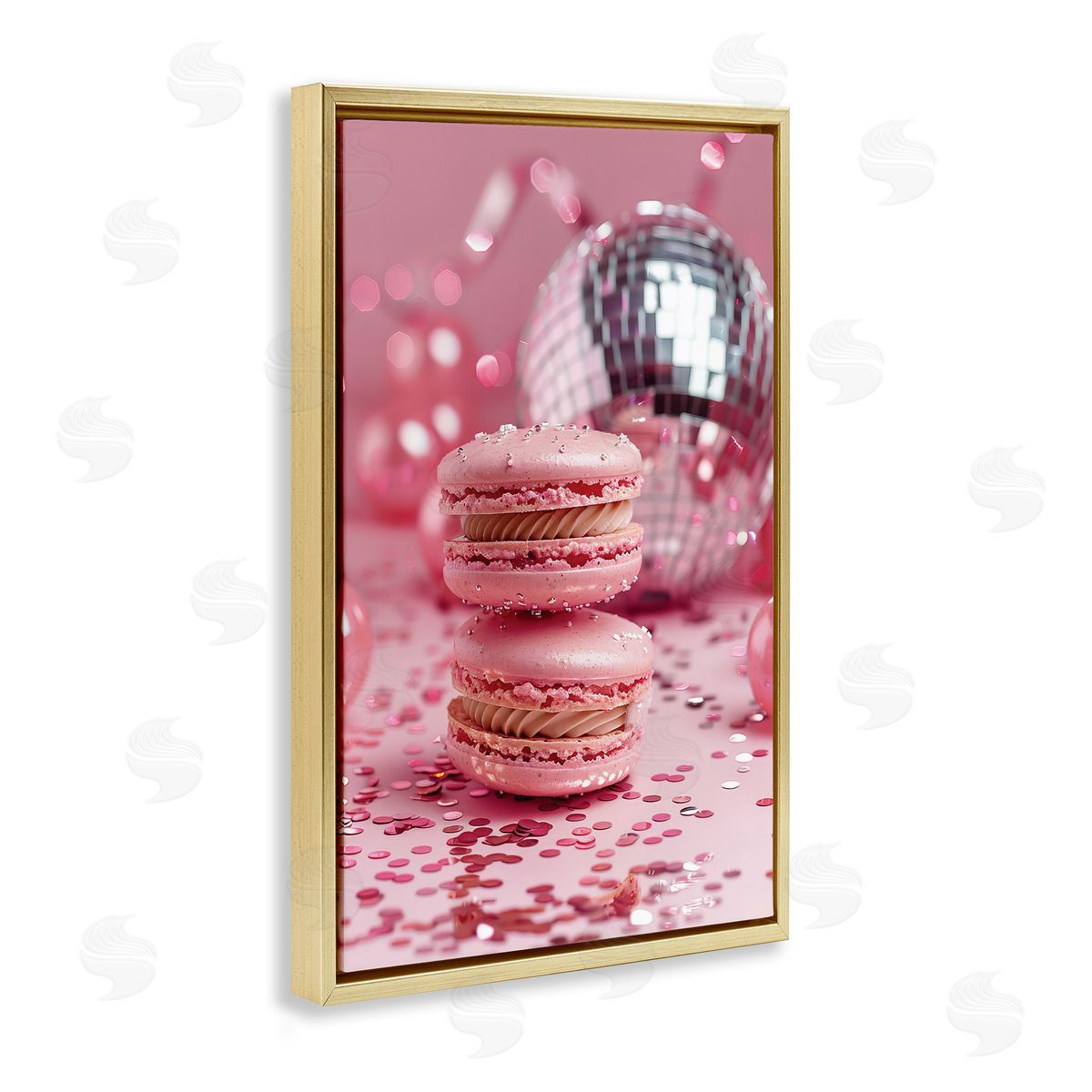 Pink Macaron Disco Gold Floating Frame Canvas Wall Art, Home Decor by LSR Design Studio