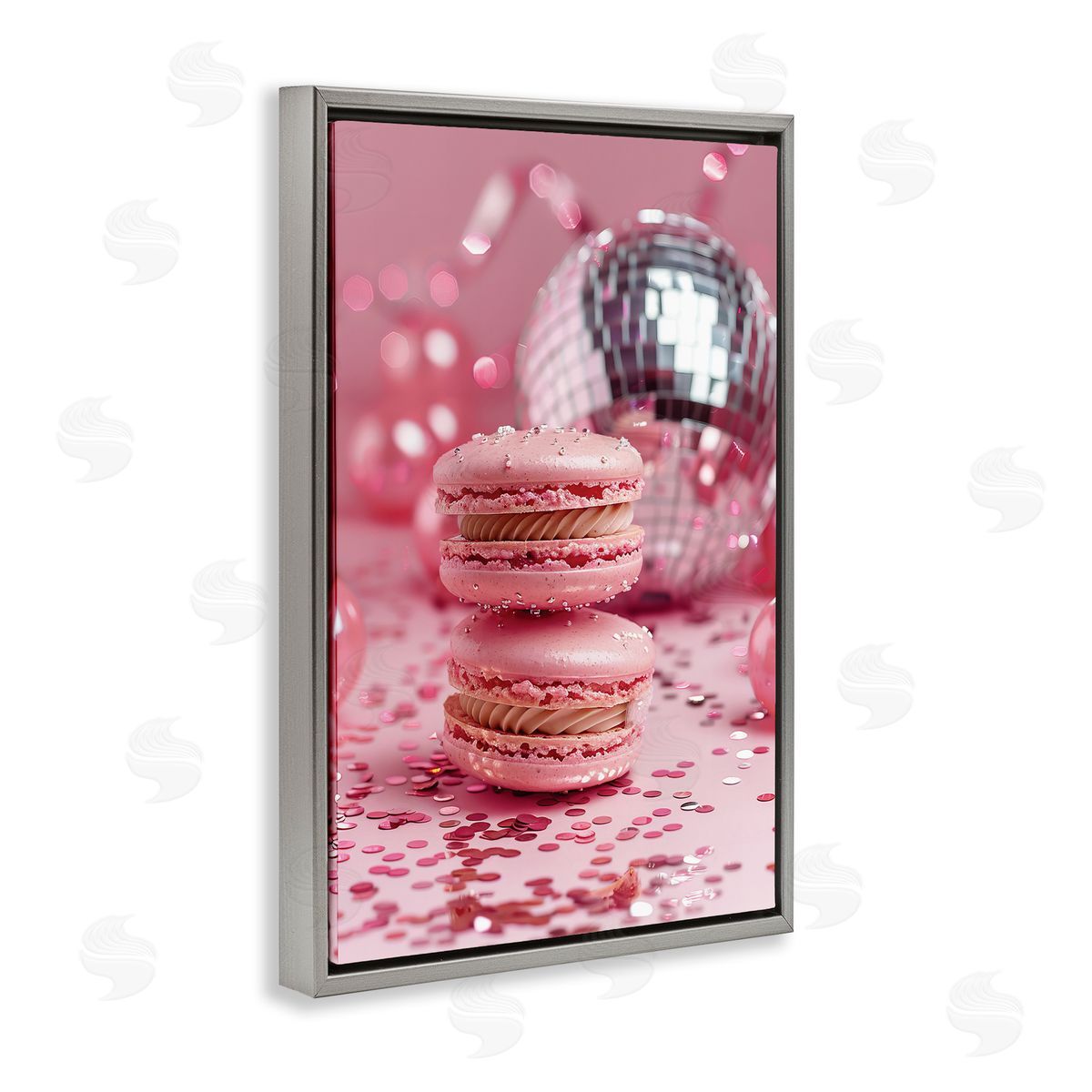 Pink Macaron Disco Grey Floating Frame Canvas Wall Art, Home Decor by LSR Design Studio