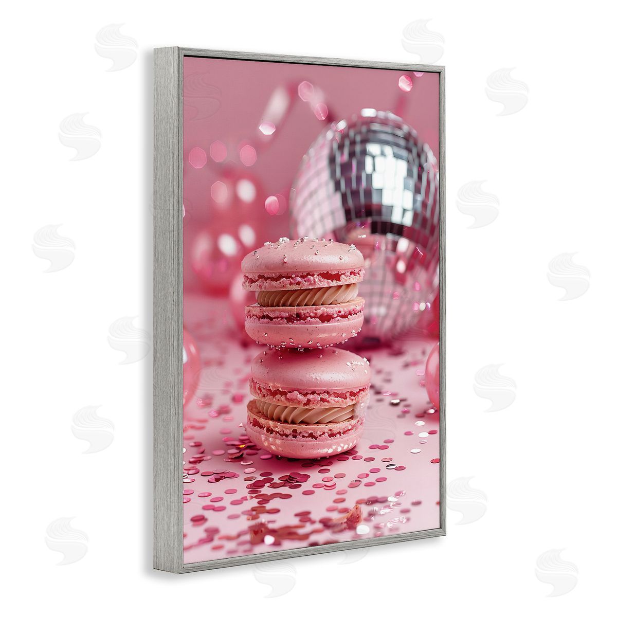 Pink Macaron Disco Grey Frame Print Wall Art, Home Decor by LSR Design Studio